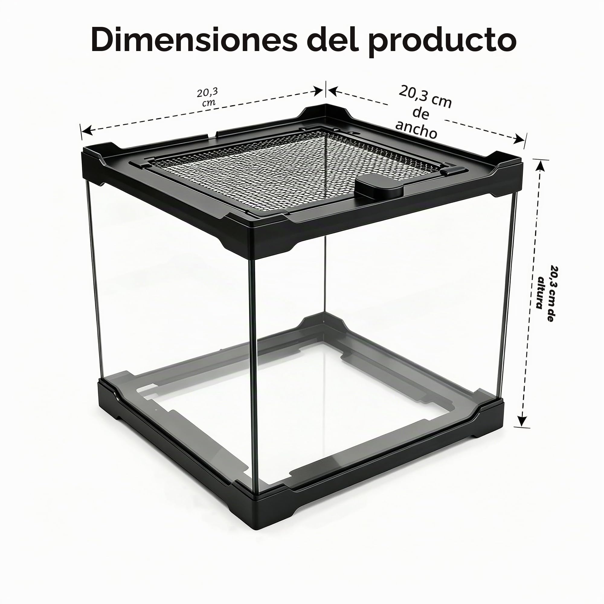 Terrarium Reptile - Terrario de cristal para reptiles y plantas (20 x 20 x 17 cm, con manta de ventilación)