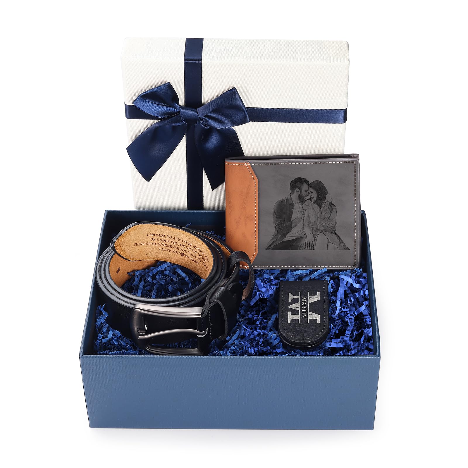 kaululu Cartera Personalizada Hombre con Fotos Nombres Letras Mayúsculas Marron Tarjetero Plegable Tarjetas de Crédito Monedero para Tarjetas Regalo de Padre e Hijo, Hermano