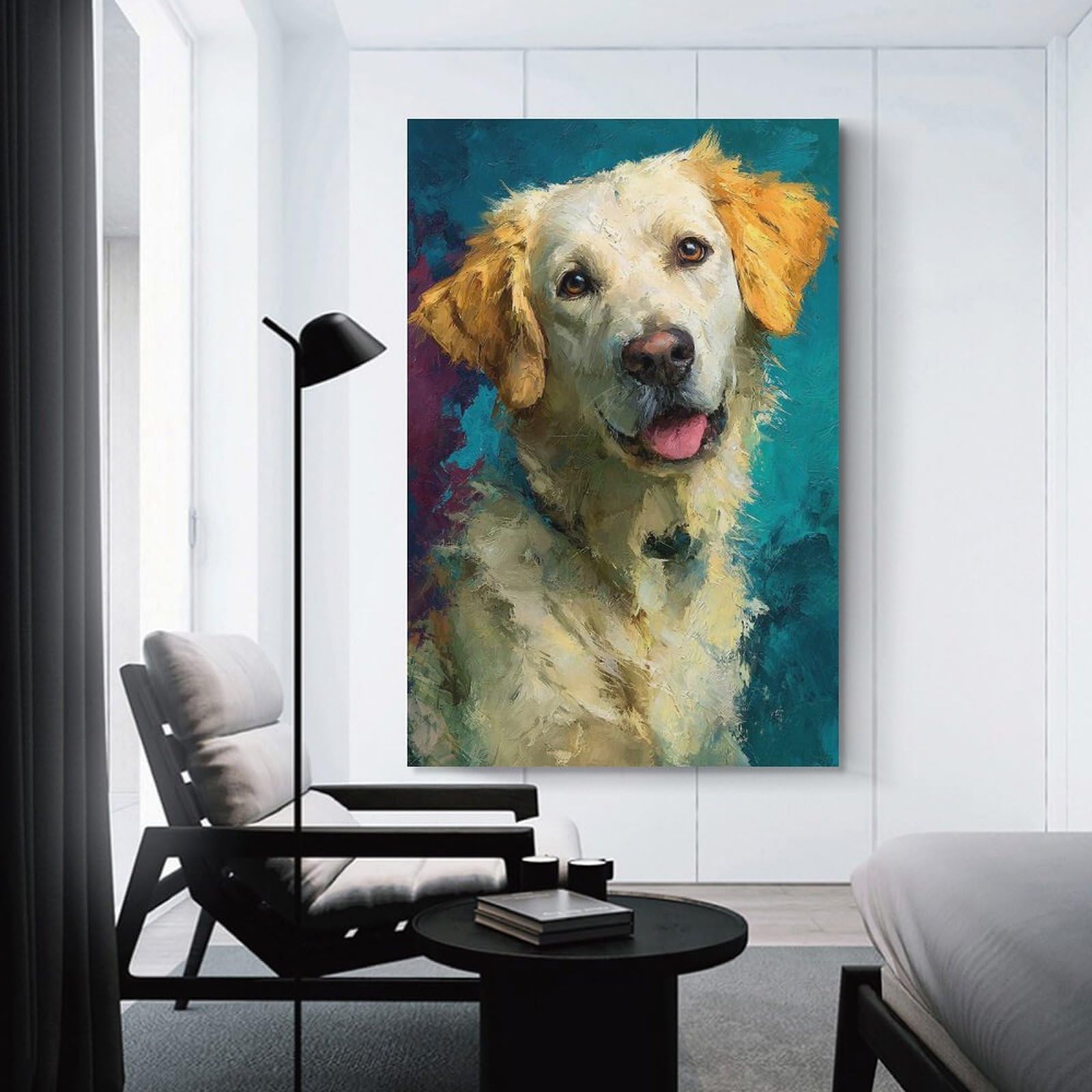 Junmoney Golden Retriever Portrait Painting Canvas Wall Decor, 24x36inch(60x90cm), for Art Walls, Layered Displays Or Homes, Home Wall Art for Statement Displays