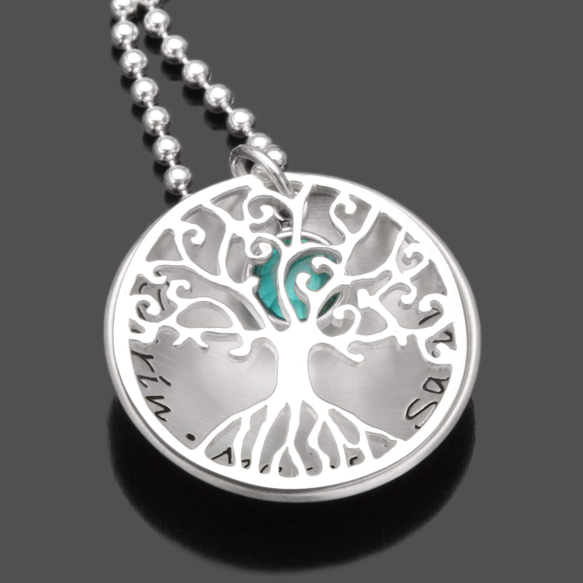 Lebensbaum Kette Namenskette Silber 925 TREE OF LOVE Crystal Silberkette mit Gravur Familienschmuck