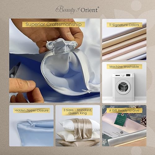 Miniatura 5 de Beauty of Orient. Funda de almohada 100 % de seda pura de morera para cabello y piel. 19 Momme ambos lados, cierre oculto. Funda de almohada