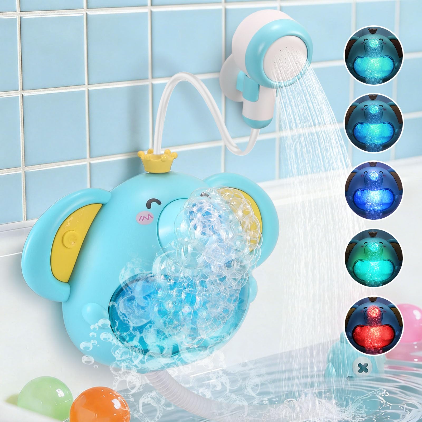 Baby Bath Toys, 2 in 1 Bath Bubble Machine with Baby Bath Shower Head, Automatic Elephant Bubble Maker Bath Toy for Toddler, Sensory Shower Toy for 1-6 Year Olds.