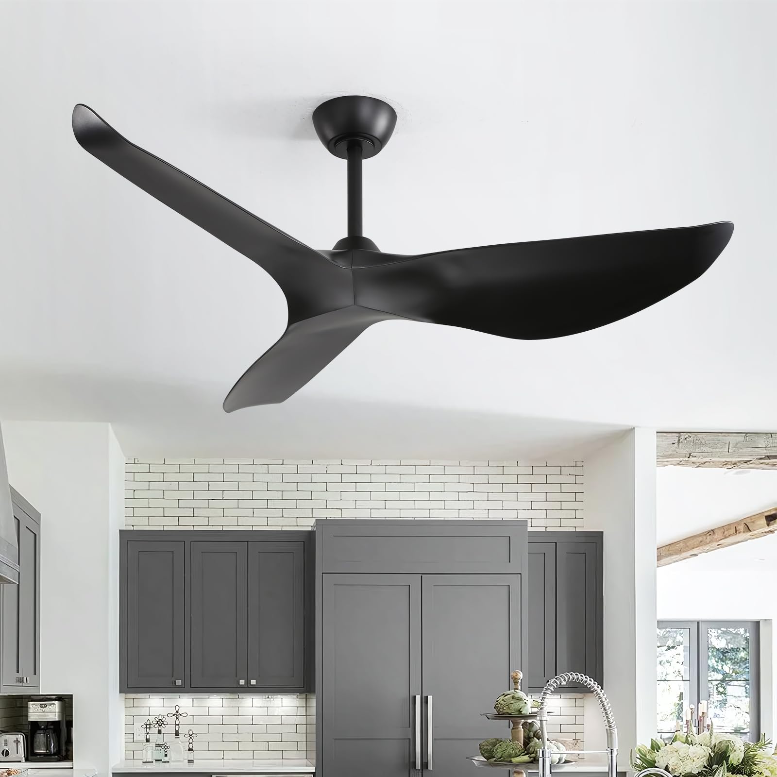 CACI Mall 52" Ceiling Fan No Light, Remote Control, Modern, 3 Blades Ceiling Fan with Noiseless Reversible Dc Motor for Living Room, Bedroom