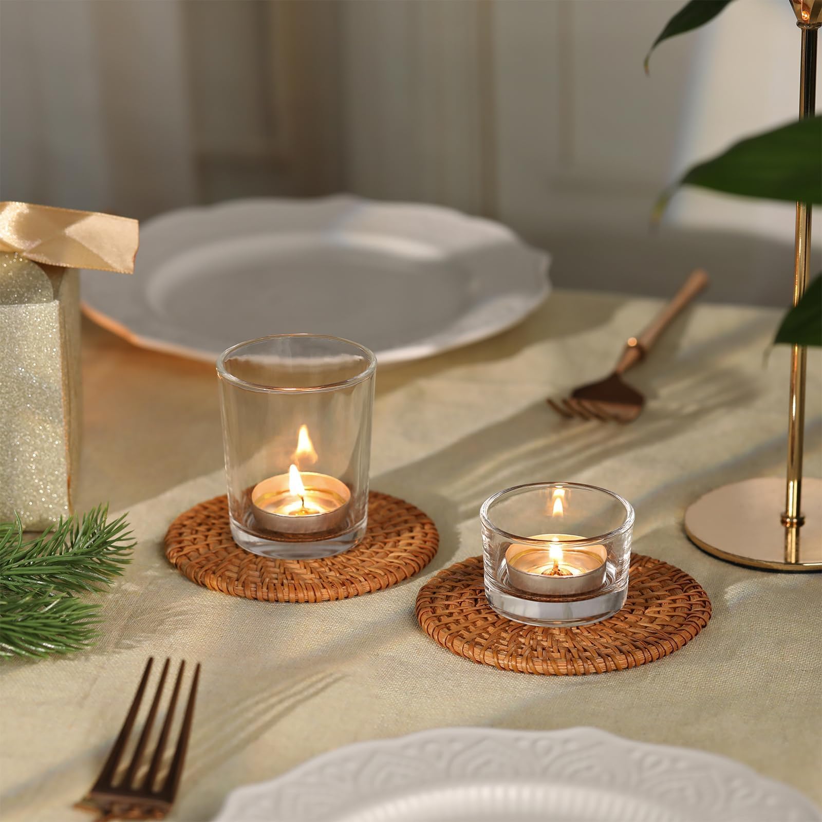 LETINE 24 Stück Teelichtgläser Set, Klar Teelichthalter, 2 Stile Glas Kerzengläser(Ø5,3cm*6,3cm | Ø4,8cm*3,5cm), Teelichthalter Glas für Weihnachten, Festivals, Hochzeiten, Heimdekoration