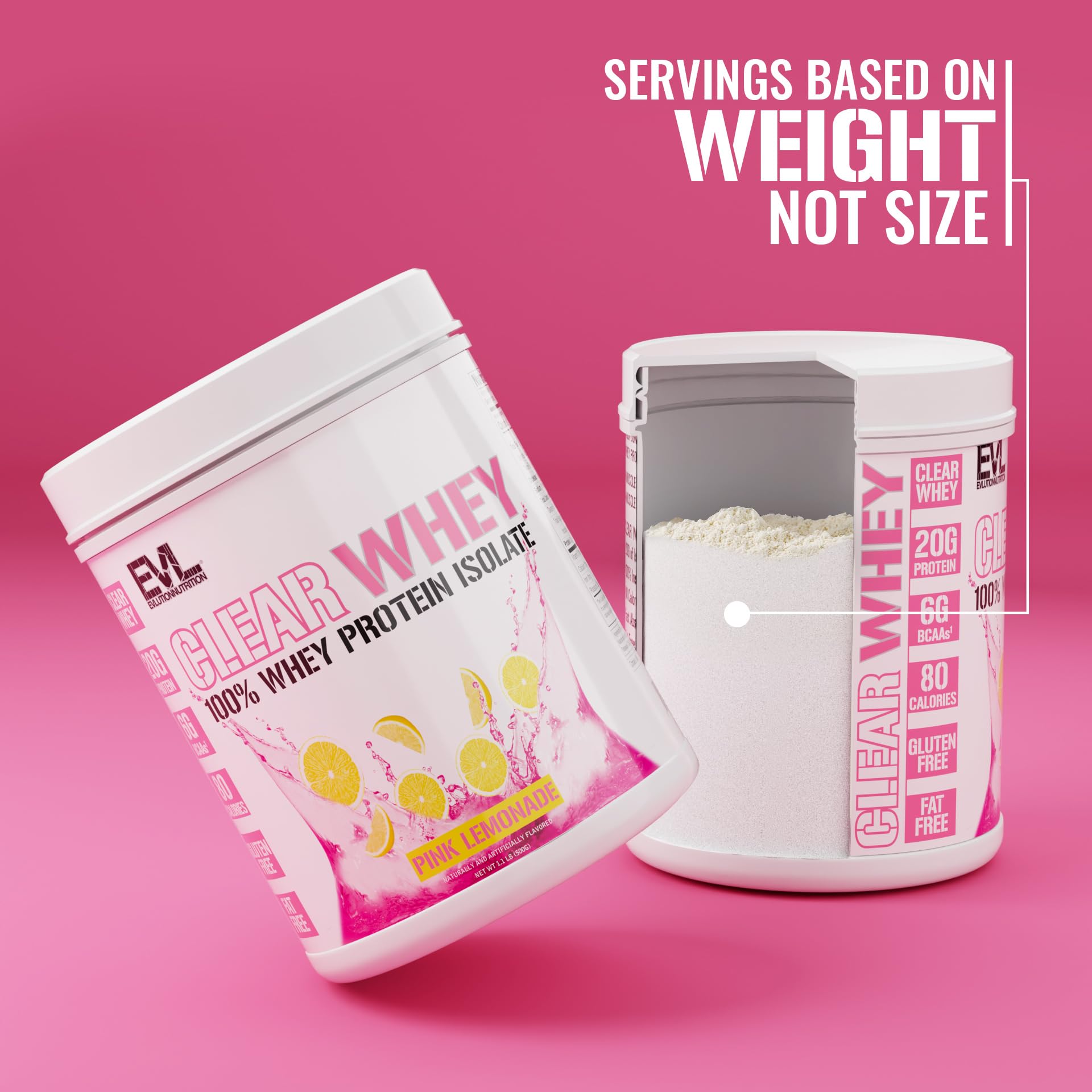 Evlution Nutrition Clear Whey - 100% aislado de proteína de suero - para crecimiento muscular, fuerza y recuperación - 20 g de proteína aislada por porción - Absorción rápida - Sin gluten y grasa - 1