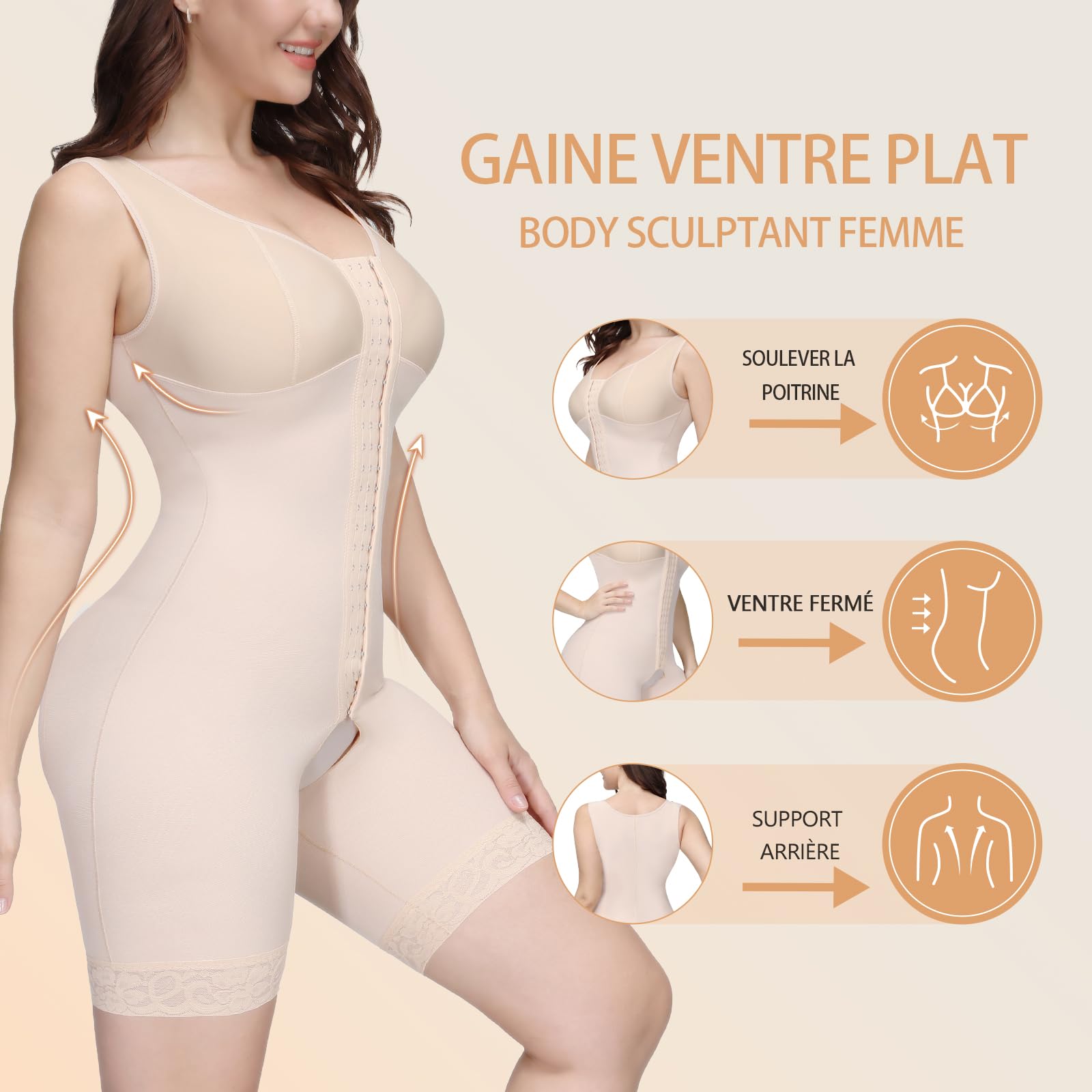 SHAPSHE Body Gainant Femme Gaine Ventre Plat Sculptant Amincissante Shapewear Bodysuit Combinaison Gainante Post Accouchement