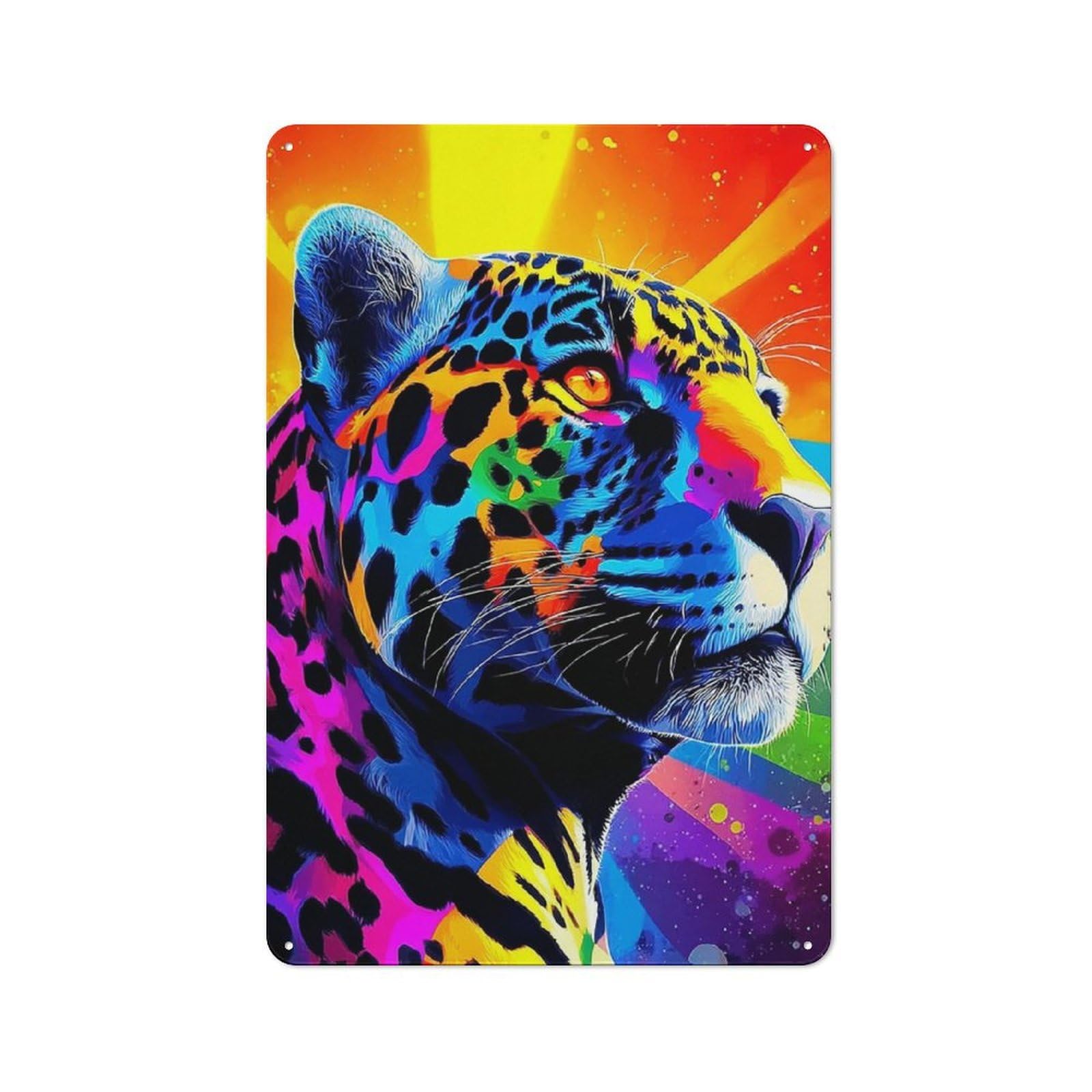 Junmoney Vibrant Leopard Portrait -2 Vintage Tin Sign 30X20cm, Rustic Bistro Wall Plaque For Kitchen, Cafe, Pantry Or Dining Room