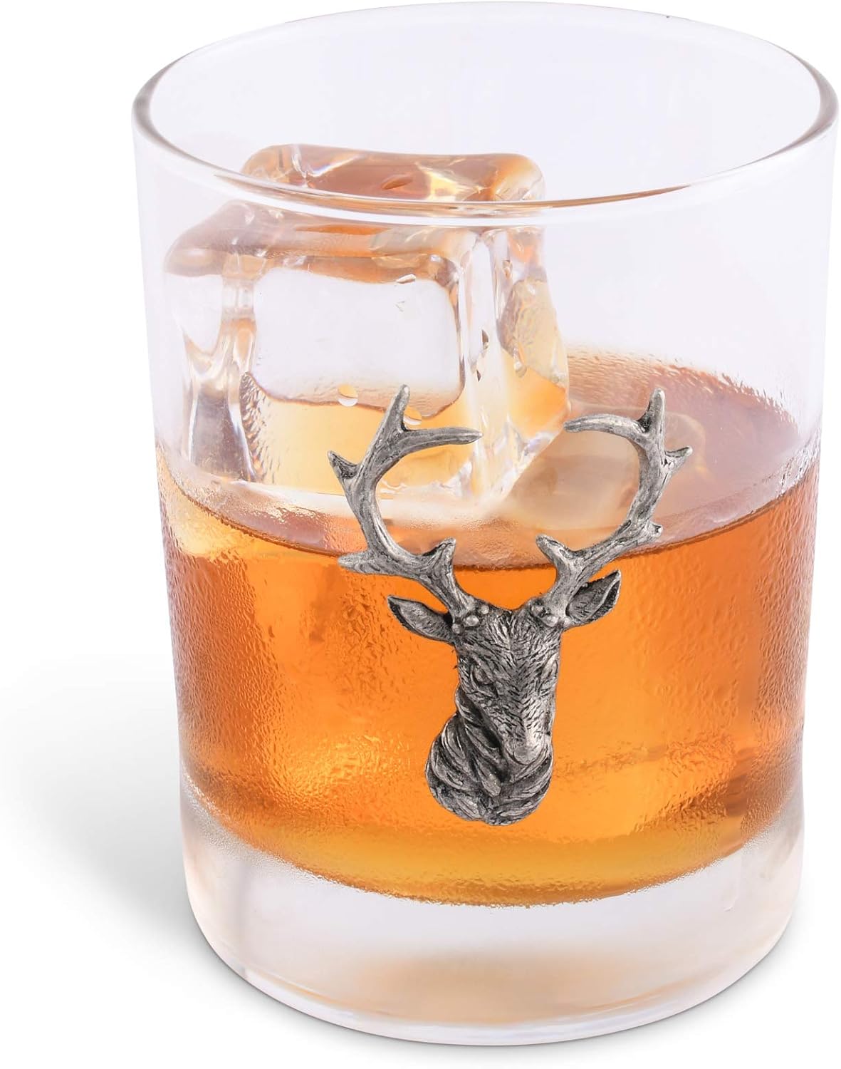 Vagabond House Pewter Elk/Deer Head Double Old Fashion/Bar/Whiskey/Juice/Rocks Deer Head Tumbler Glass Sold as Single 4.5 inch Tall 8 oz - Image 2
