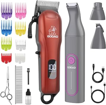 Dog Clippers Grooming Kit with Paw Trimmer for Thick/Matted/Knotted/Hair