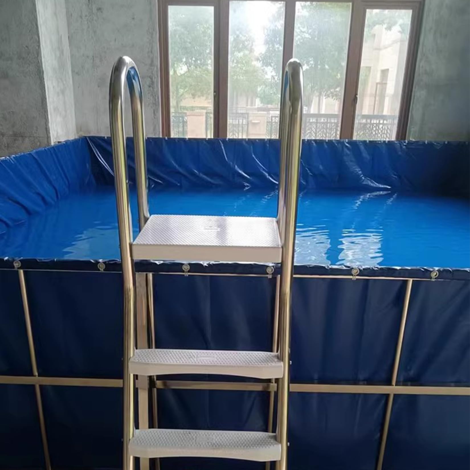 Escalera de Piscina de Doble Cara de 33/43/53/63" de Alto para Nadar sobre el Suelo Capacidad de Carga de 250 kg Marco de Acero Inoxidable 304 con escalones de Doble Cara de plástico,3 Step