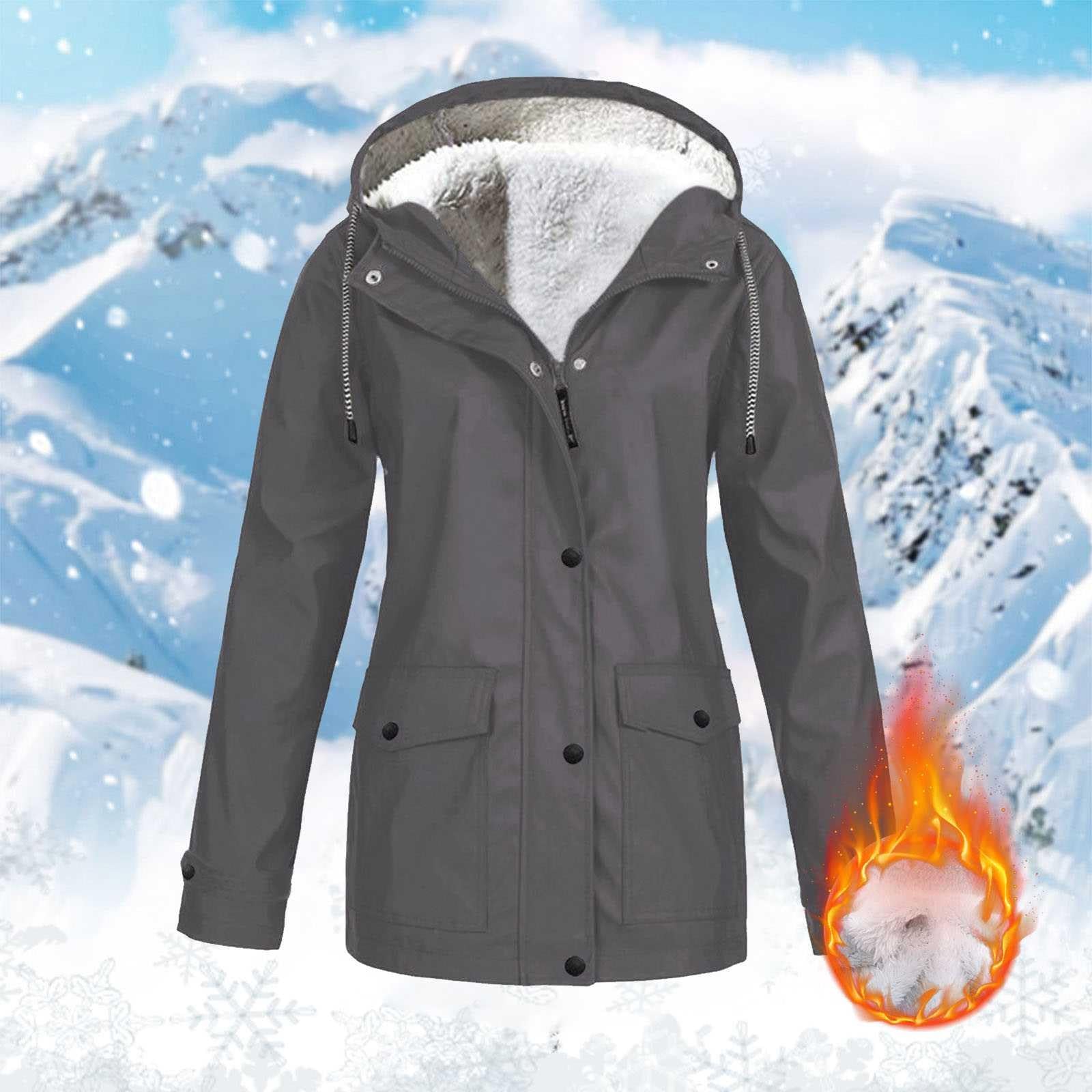 Felpa Con Cappuccio In Pile Da Donna Parka Giacche A Calde Invernali Cappotti Sci Capispalla Neve Impermeabile Antipioggia Womens Rain Jacket Lungo Moto Giacca Soft Shell Trekking Anti