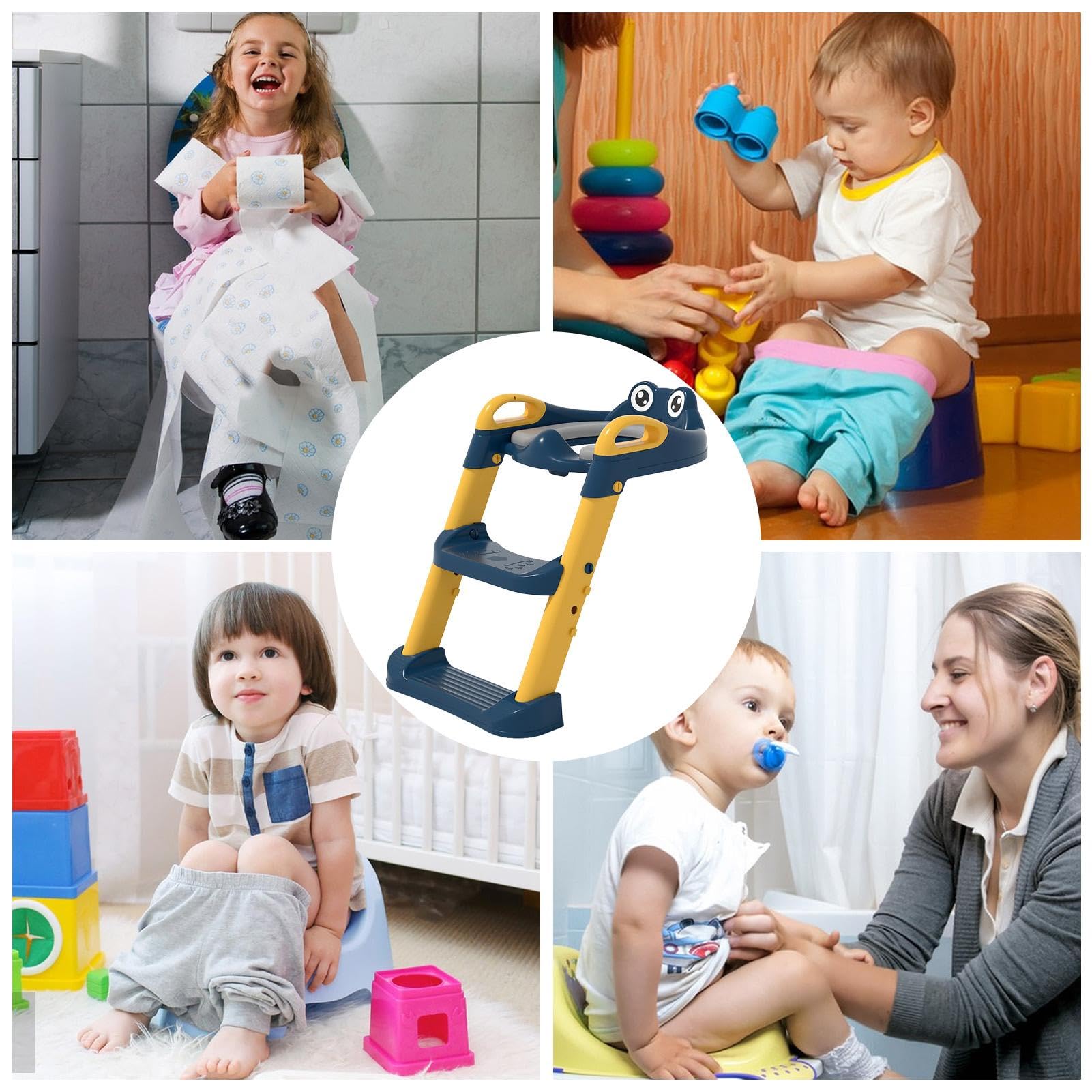 Asiento de entrenamiento para ir al baño con taburete,Asiento para ir al baño con escalones - Asiento de inodoro antideslizante para bebé con asiento para niños pequeños - Asiento de inodoro