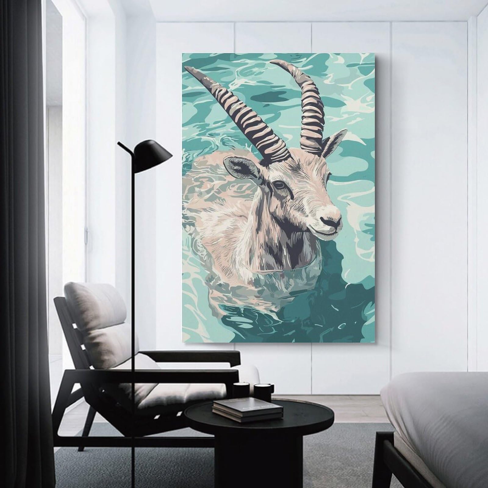Junmoney Wall Art Print Swimming Antelope Illustration, 24x36inch(60x90cm), for Hallway, Bedroom Or Modern Interiors, Thoughtful Wall Decor for Art Lovers