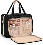 Wedama Toiletry Bag for Women, Hanging Travel Toiletry Bag with Jewelry Organizer Compartment Makeup Bag, PVC Waterproof Cosmetic Travel Bag Trips Camping Bathroom, Black&Brown