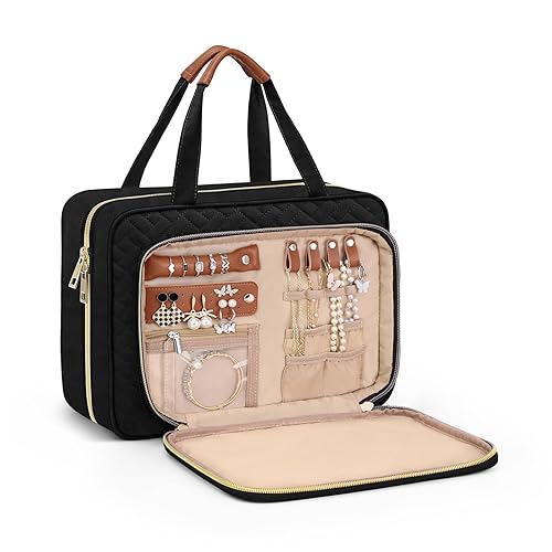 Miniatura 9 de Wedama Neceser para mujer, bolsa de aseo colgante de viaje con compartimento organizador de joyas, bolsa grande de maquillaje, bolsa de viaje