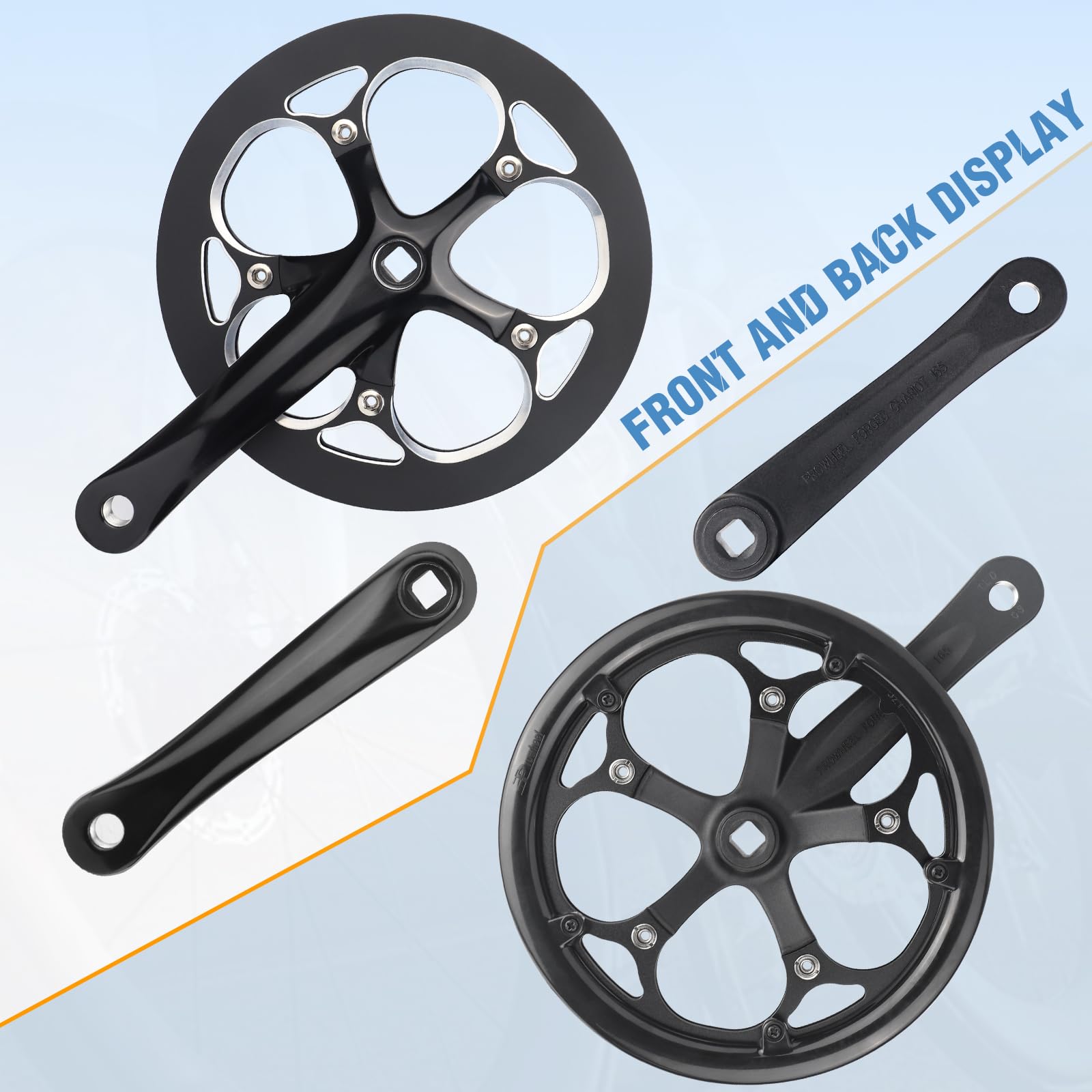ZUKKA Zestaw korbowy 52T ze stopu aluminium, ramię 165 mm, do 6/7/8/9/10 biegów, rower górski, rower składany, E-Bike, Cruiser Bike, Square Taper