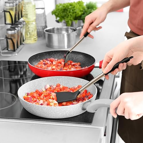 Miniatura 6 de Juego de espátulas de silicona, resistente al calor, espátula sólida y ranurada para cocinar y hornear, kit de utensilios esenciales de cocina de 2