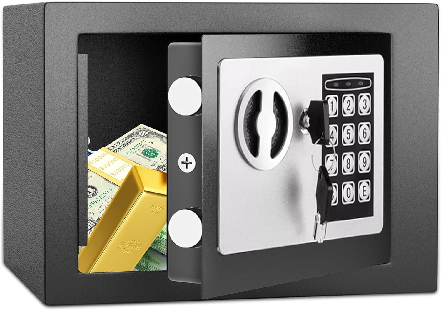SINZUX Caja fuerte 6.6L con código electrónico, alta seguridad, compacta, empotrable antirrobo, para hogar/oficina/hotel/coche. Protege joyas, efectivo, armas y otros bienes. Incluye llave.
