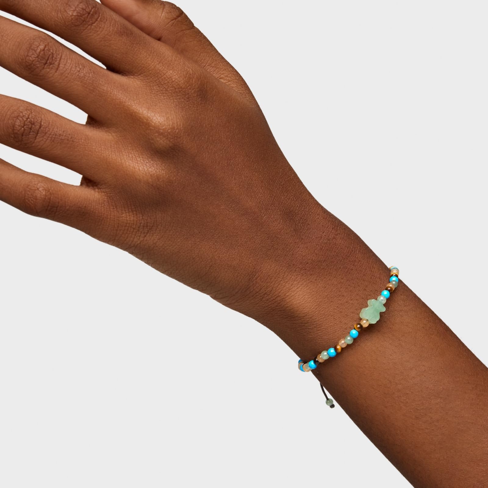 TOUS Damenarmband mit Howlith, grünem und rotem Quarzit und Tigerauge-Kugeln von 0,87cm, Schlicht und elegant, Tibet Collection