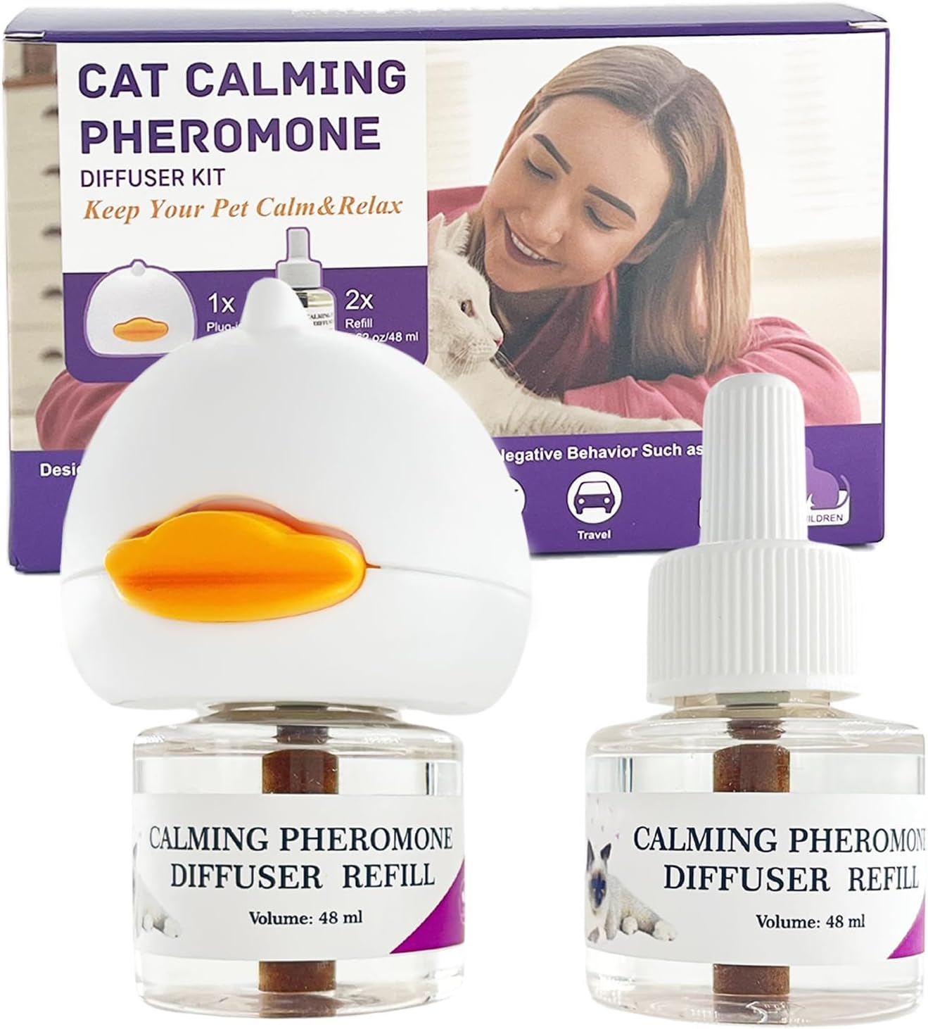 2 Packs Cat Pheromones Calming Diffuser, Pheromone Refills for Cats Effectively Relieve Anxiety Stress Reduce, 48ml Refill Cat Calming Diffuser Reduce Scratching Other Behaviors for a Peaceful Home