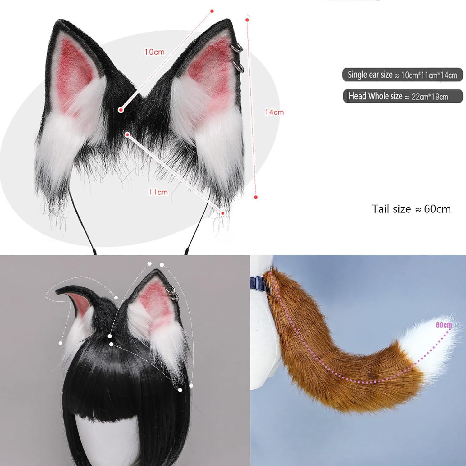 Fox Ears and Tail Gear Stuffed Animal Wolf Dog Ears Therian Tails New Fluffy Kids Women Grils Cosplay Costume - Image 5