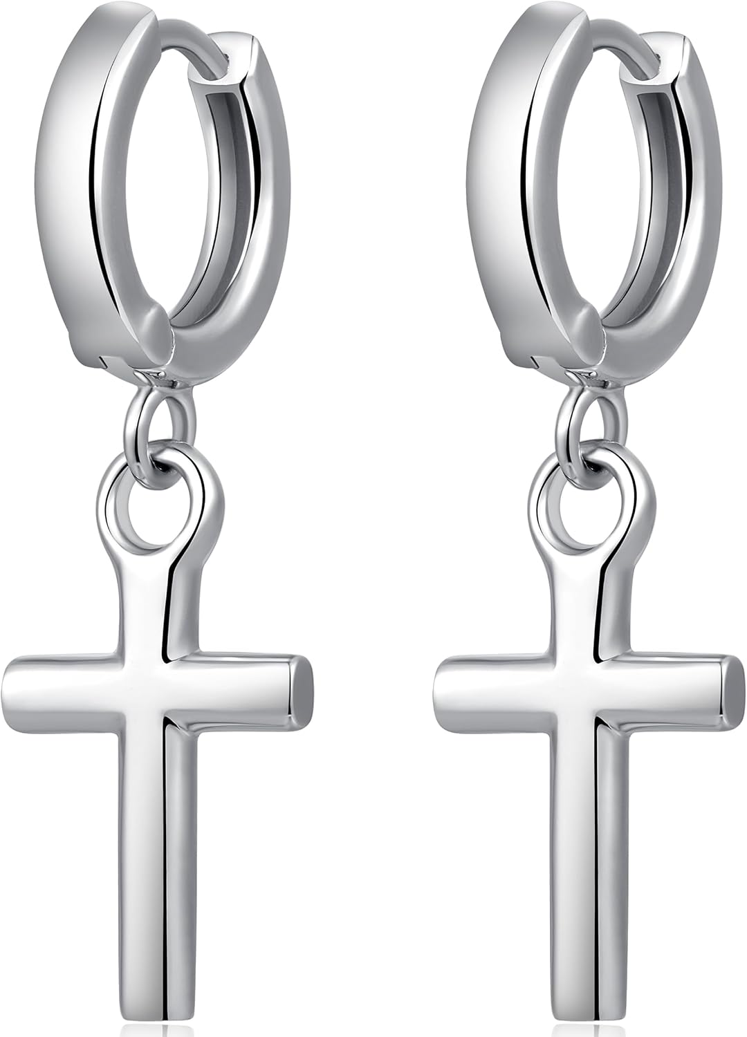 Jiamiaoi Sterling Silver Cross Dangle Earrings - Hypoallergenic Nickel Free Hoop Earrings for Men and Women