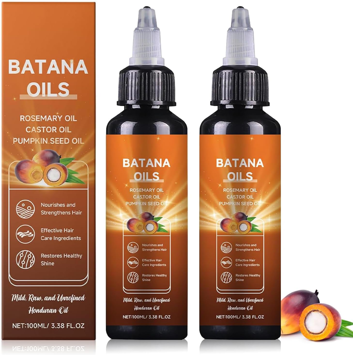 Batana Oil for Hair Growth, 4-in-1 Liquid Batana Oil, with Rosemary, Castor, Pumpkin Seed Oil, Nourishes, Organic Hair Oil for All Hair Types (2PCS)