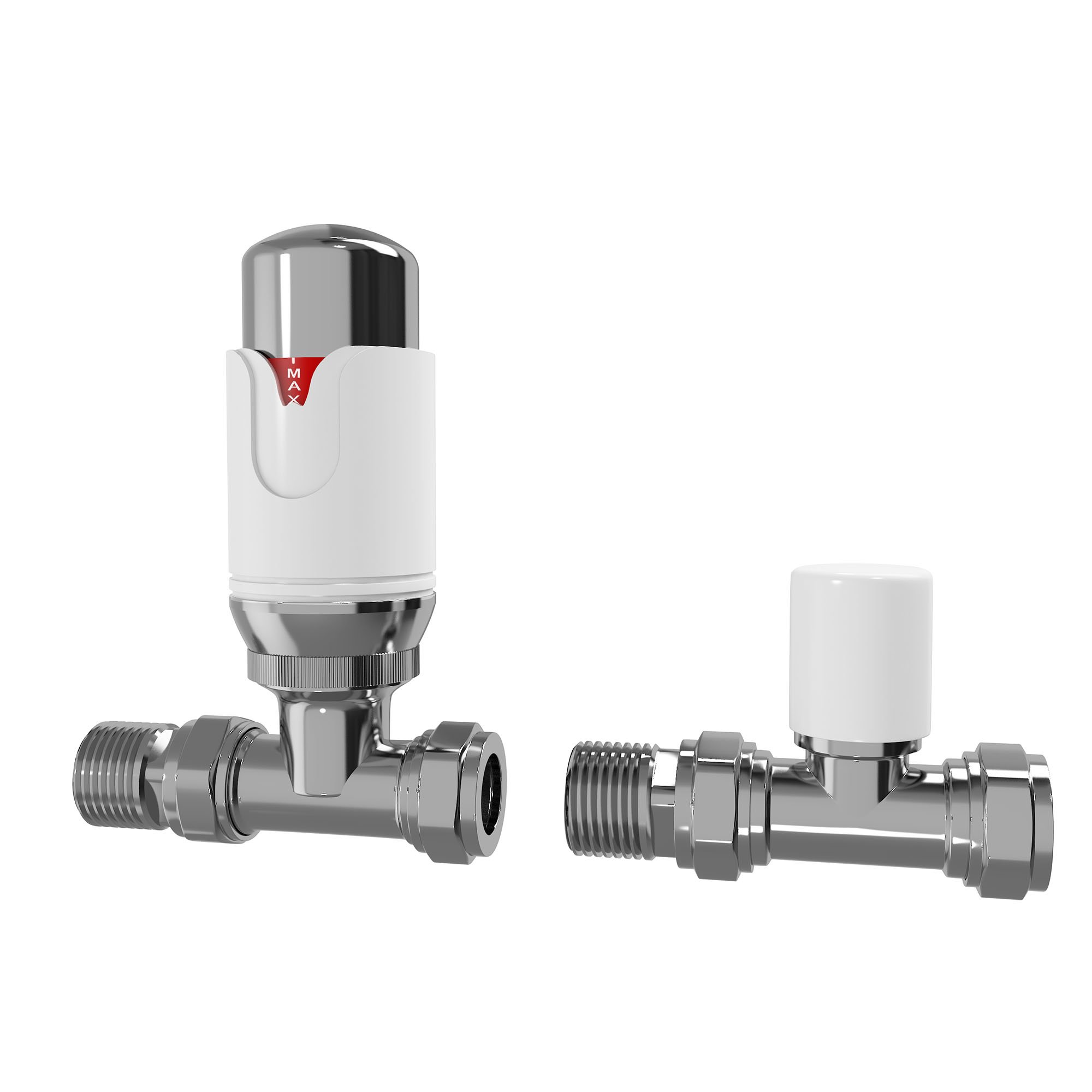 Ibathuk White | Thermostatic Straight Towel Radiator Valves 15Mm Central Heating Tap Ra33s