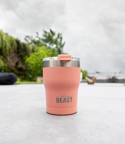 Miniatura 3 de Vaso de acero inoxidable BEAST con aislamiento al vacío de doble pared, para café o bebida fría, termo de viaje, 10 onzas (rosado floral)