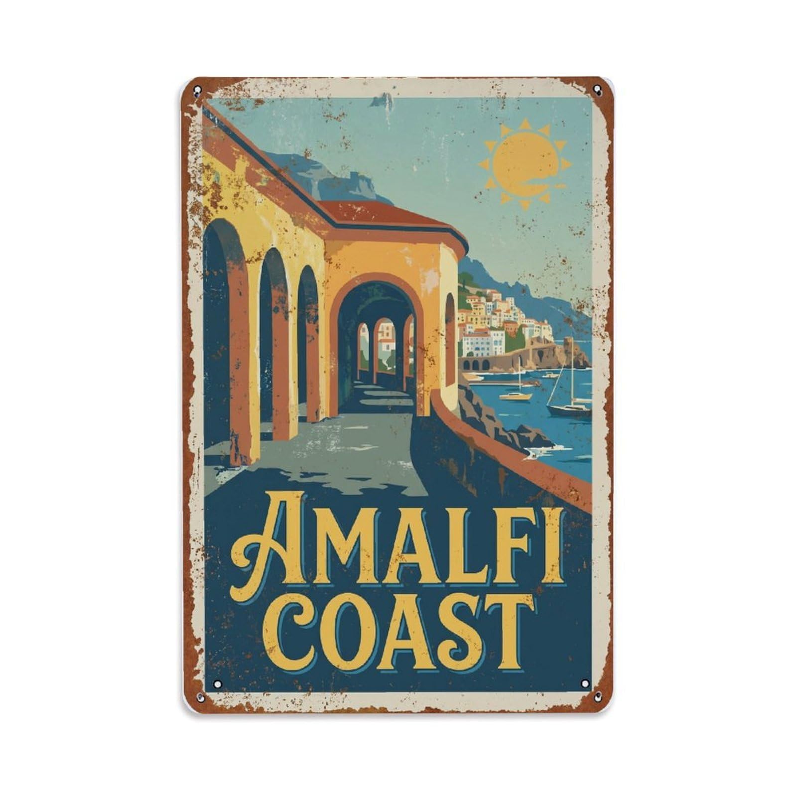 Fqnyr Style Vintage Travel Portico Italy Covered Metal Tin Sign Plaque Wall Decor For Cafe, Club Bar, Office, Home Garden Metal Poster 8X12inch