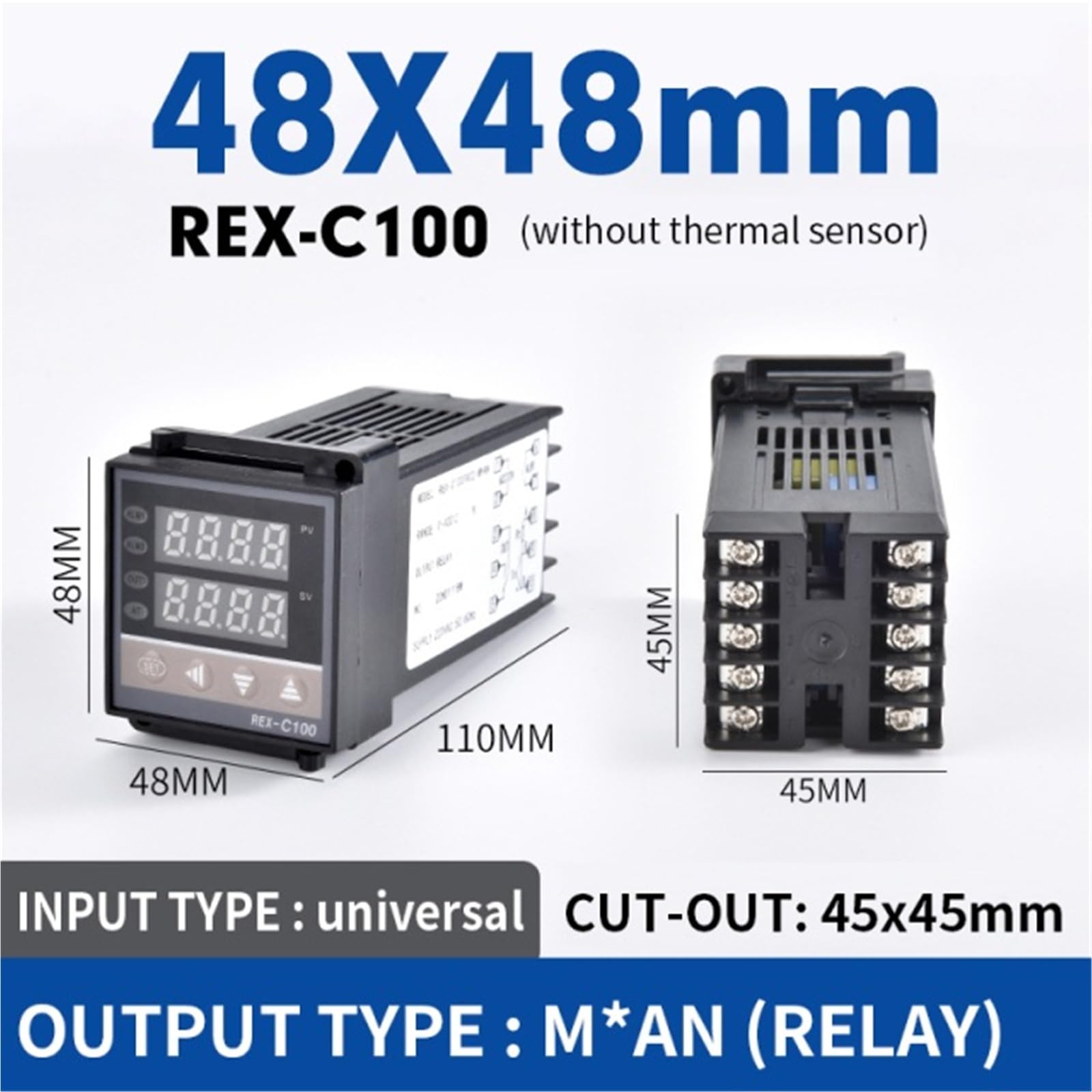 Allarme REX-C100 Kit regolatore di temperatura PID digitale da 110 V a 240 V da 0 a 1300 gradi con sensore sonda di tipo K(RELAY OUTPUT)