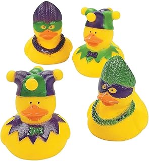 Mardi Gras Duckies - Bulk Set of 12 Rubber Ducks - Parade and Party Favor Supplies and Handout Toys