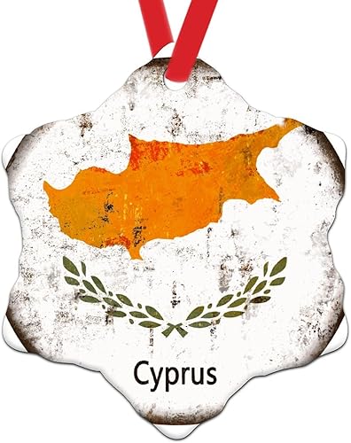 Vista 127 de Chipre - Adornos colgantes para árbol de Navidad, bandera nacional de Chipre, adornos de cerámica para decoraciones de Navidad, regalo de viajero