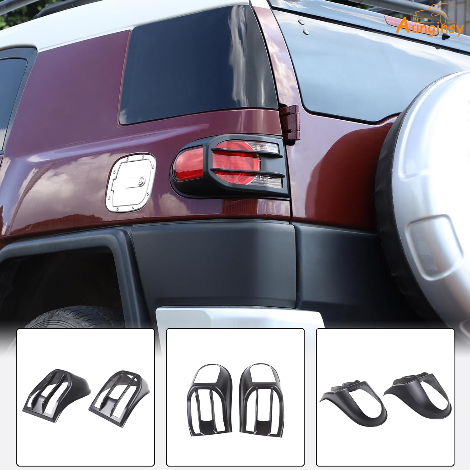Aunginsy 2PCS Tail Light Trim Cover Compatible with Toyota FJ Cruiser 2007-2021+, Car Rear Taillight Lamps Guard Frame Bezels Tail Brake Light Protector Rear Headlight Decoration Cover ABS Accessories