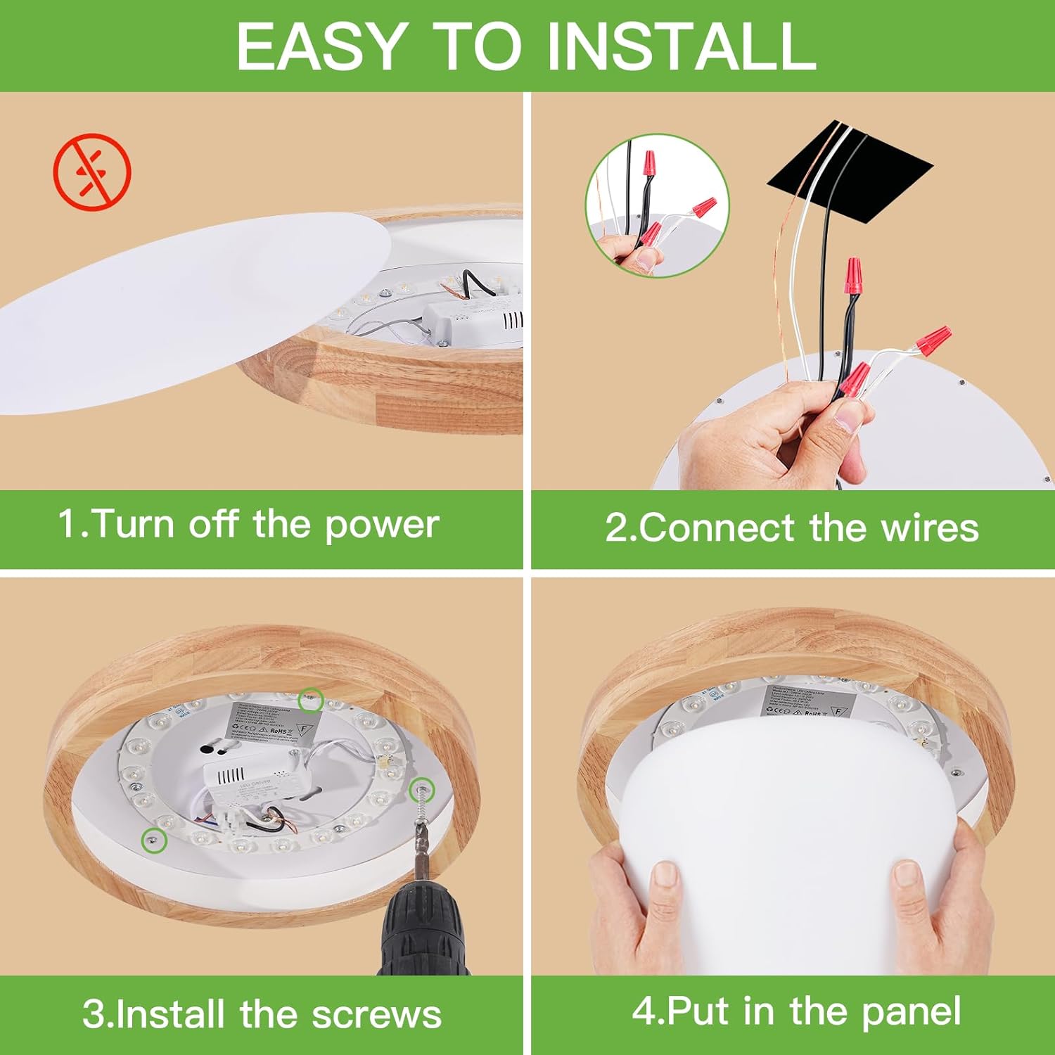 Modern LED Ceiling Light for Bedroom: Minimalist Wood Flush Mount Ceiling Light Fixture with Acrylic Lampshade - 3000K Not Dimmable Overhead Ceiling Lamps for Kitchen Hallway Living Room (11.8" Wood)