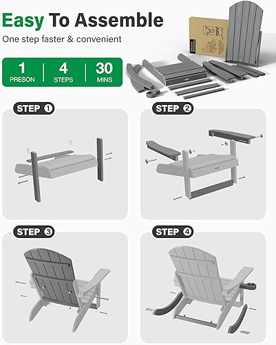 Miniatura 8 de YEFU Sillas Adirondack con otomana retráctil sillas mecedoras Adirondack de gran tamaño, respaldo alto ajustable de 5 niveles, balancín para