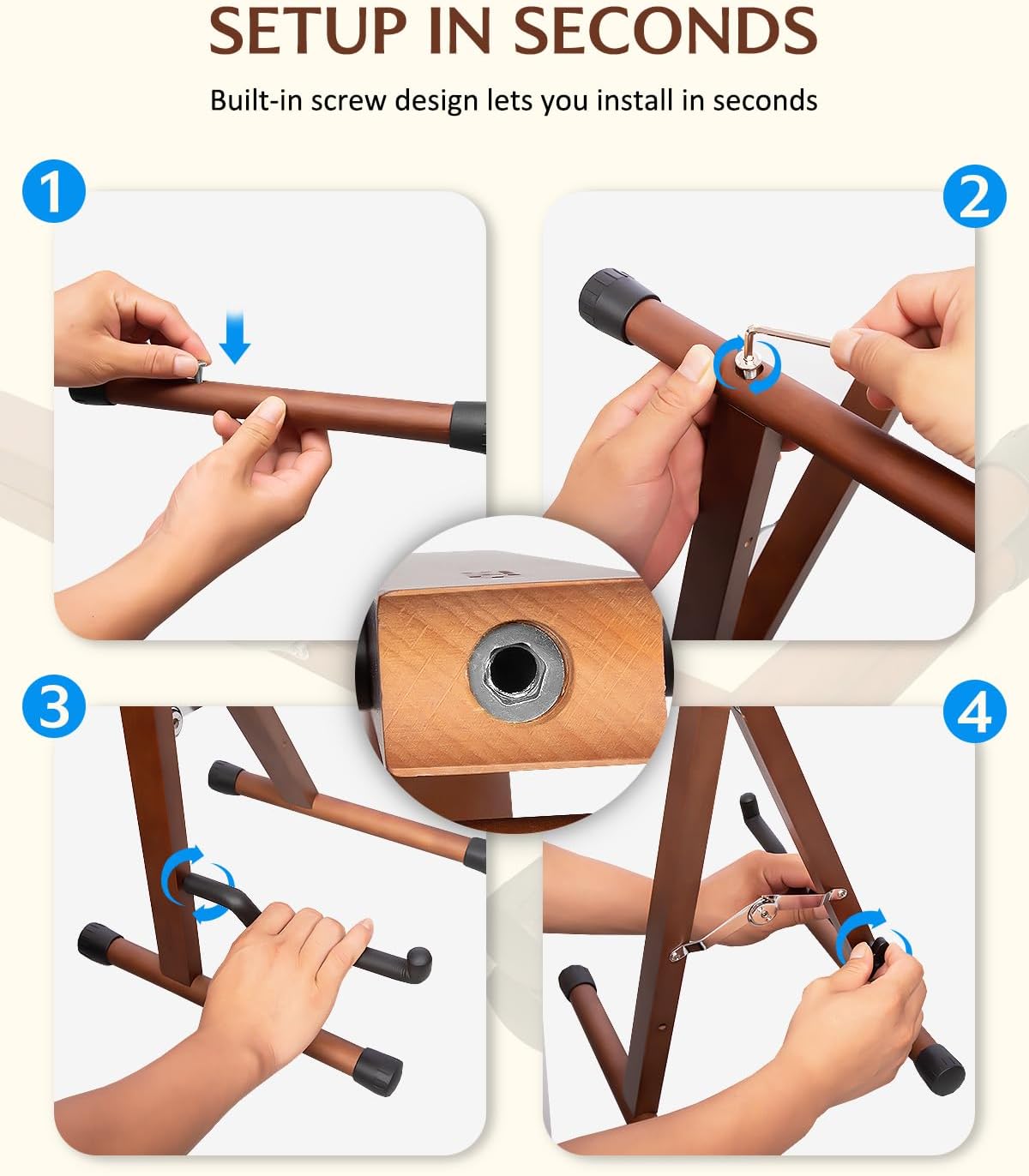 STRICH Acoustic Guitar Stand, A-Frame HardWood Floor Guitar Stand, Folding Electric Guitars Holder for Bass, Cello, Mandolin, Banjo - UPDATE (Solid Walnut)