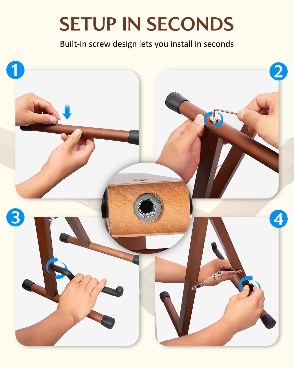 STRICH Supporto per chitarra in legno, pieghevole, stile A, per chitarra acustica, elettrica, da pavimento, per basso, violoncello, mandolino, banjo (colore noce)
