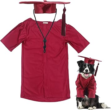 GraduatePro Dog Graduation Cap and Gown Costume Set - Adjustable Knit Fabric with Gold Tassel, 4 Sizes S/M/L/XL for Small Dogs & Cats to Medium Dogs, Washable Formal Pet Graduation Attire Maroon