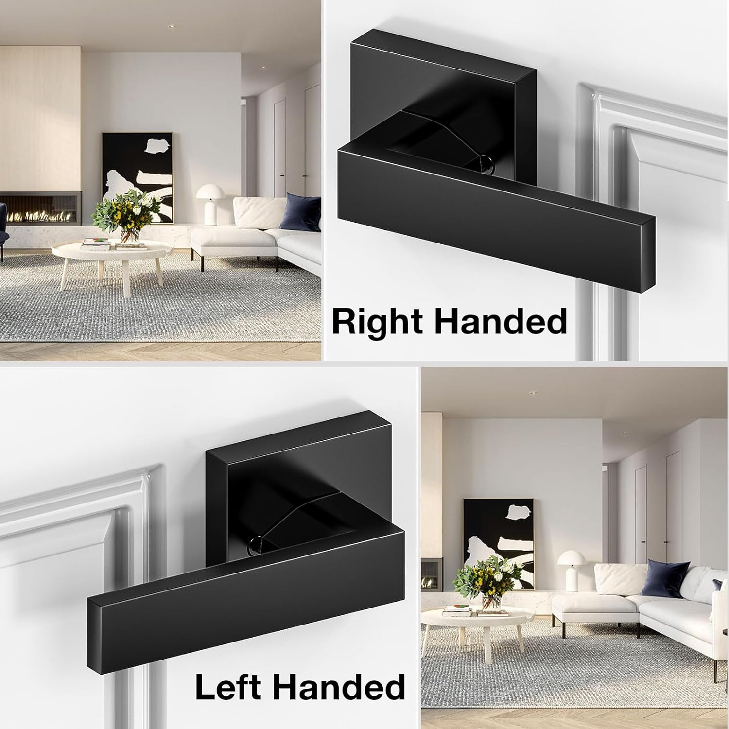 Brightify Black Front Door Handle, Modern Exterior Door Handle with Passage Lever, Front Entry Door Handle No Lock, Reversible for Left & Right Hand Door, Lower Half Grip