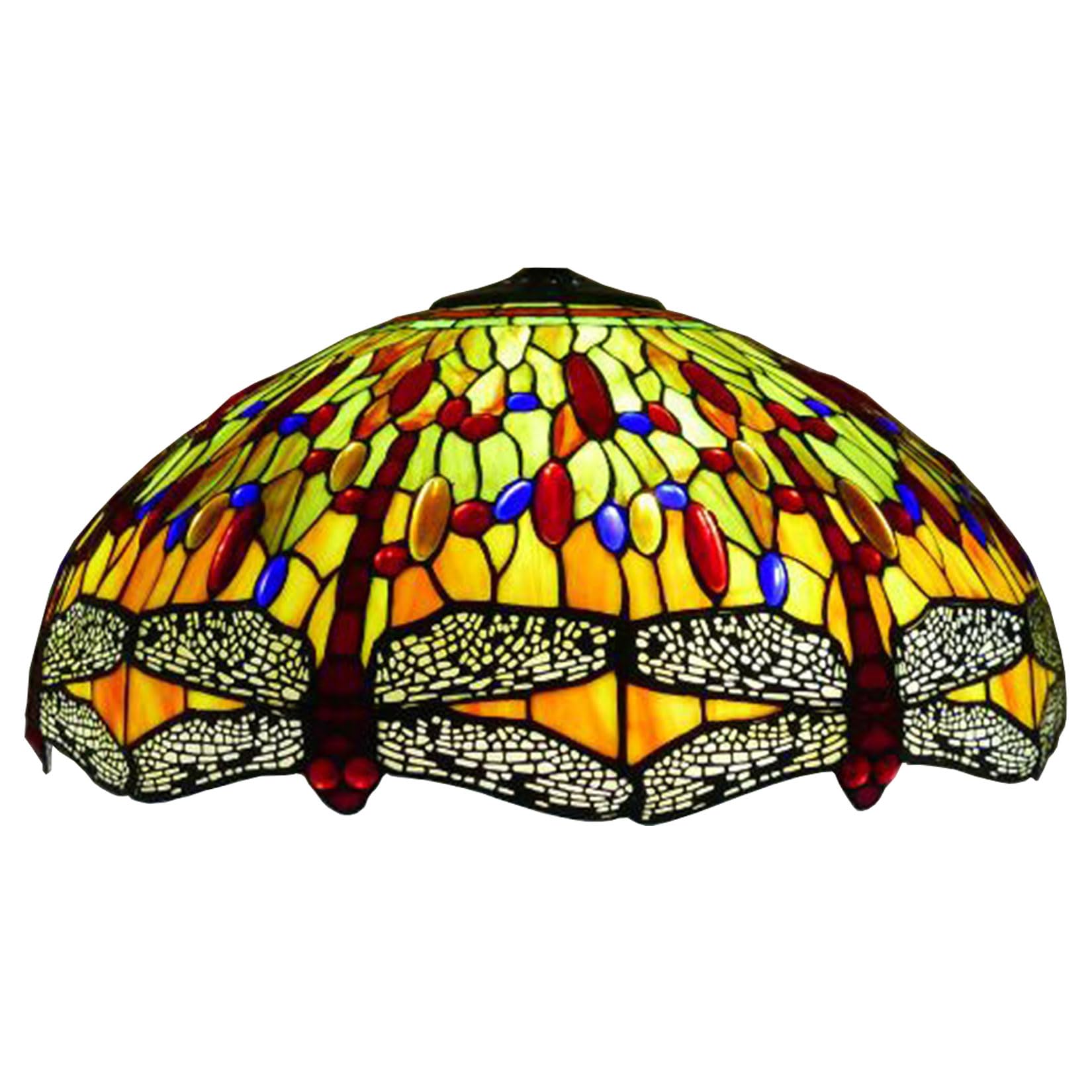 SaryEdge Tiffany Stained Glass Lamp Shade Replacement, Only 20 Inch Lamp Chimney, Dragonfly Design Red Blue Beads Fit for Table Lamp, Pendant Light, Floor Lamp, Ceiling Fixture,Green，R，Red