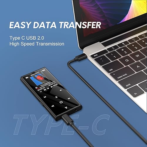 Miniatura 6 de Reproductor de MP3 con Bluetooth, MECHEN 32GB 1.8 pulgadas pantalla TFT de alta fidelidad sin pérdidas con altavoces, botones táctiles, grabación,