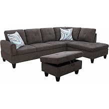 NicBex 3 Piece Set Modular Sectional Sofa,Contemporary Flannel Living Room Sofa Set,Sectional Sofa Set with Sofa,Chaise and Ottoman,Modular Sofa with Comfortable Wide Seats and Cushions,Black Brown