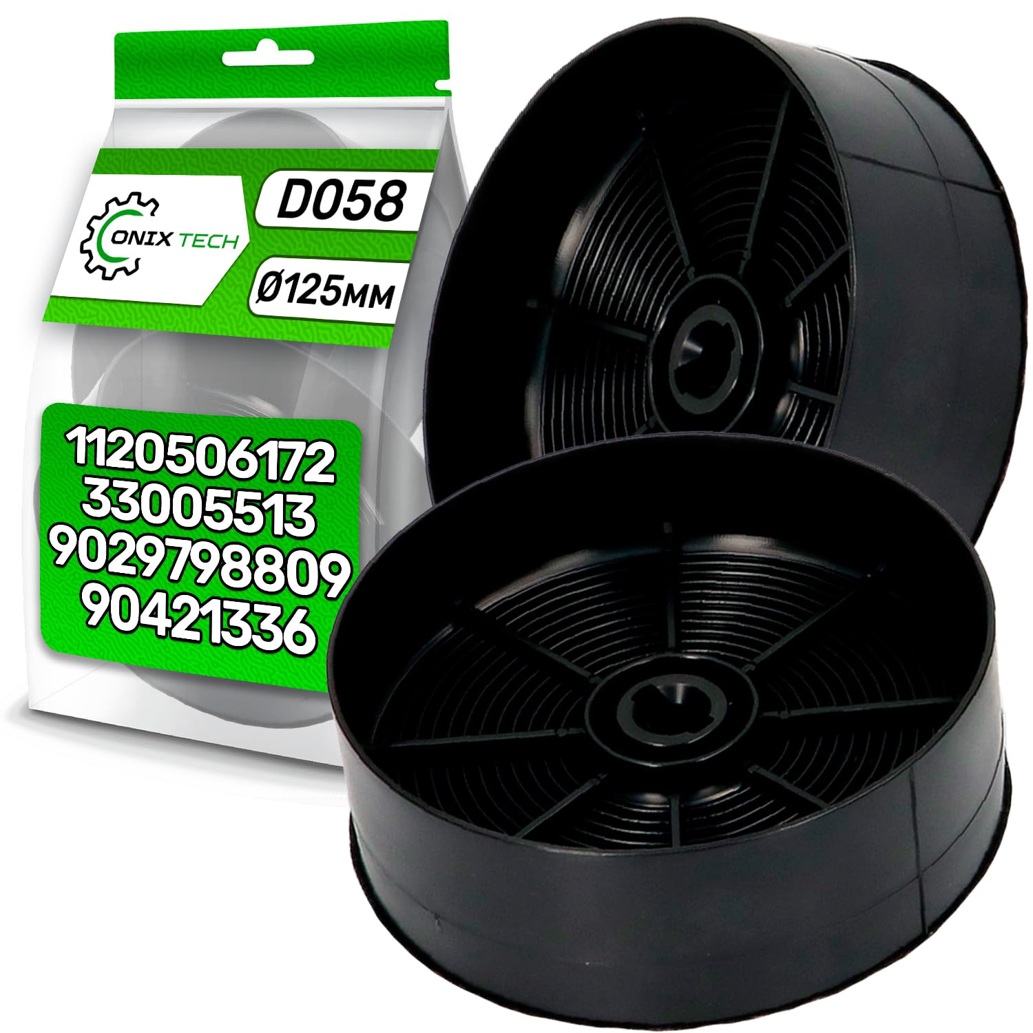 2 Piezas Carbón Filtro Campana Extractora D058 Ø125 mm con Código Original 1120506172 33005513 9029798809 90421336 para Zanussi para Aeg para Electrolux - Garantía de 5 Años - ONIX TECH