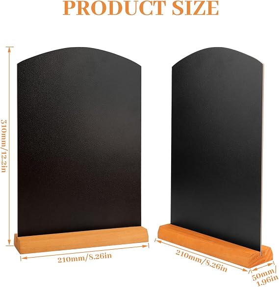 2 Pack Table Top Chalkboard with Plinth,A4 Chalkboard,Tabletop Chalkboard,Menu Chalk Board,Wood, Rustic Brown, A4, 31 X 21 X 5 CM