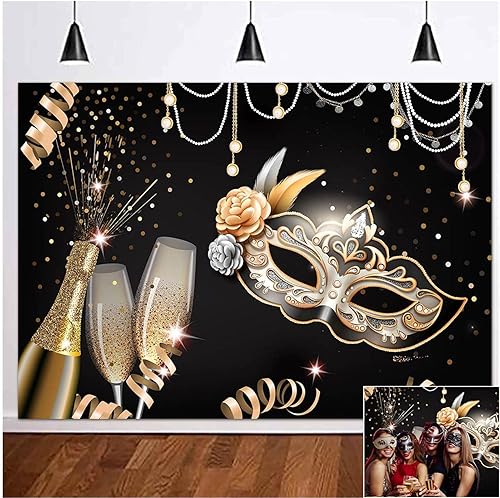 Miniatura 2 de Telones de fondo retro para fiesta de máscaras, máscara dorada y negra, carnaval, cumpleaños, fotografía, telón de fondo, fiesta, Mardi Gras, baile,