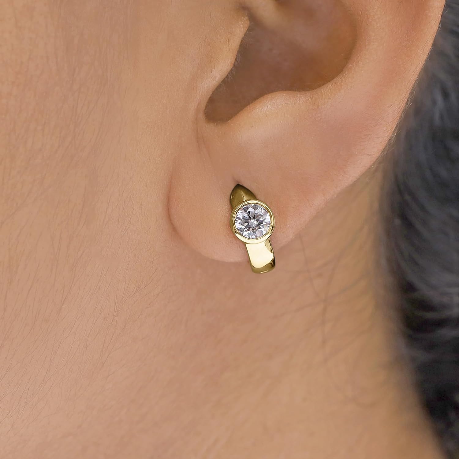 Huggie Hoop Earrings For Women, 1 Carat 5MM Round Shape IGI Certified Lab Grown Diamond Solitaire Bezel Set Hoop Earrings In 14K Solid Gold Jewelry For Women