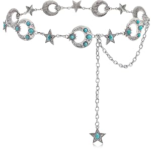 Western Turquoise Concho Belt for Women Concho Cowgirl Waist Chain Adjustable Western Belt for Dresses Jeans
