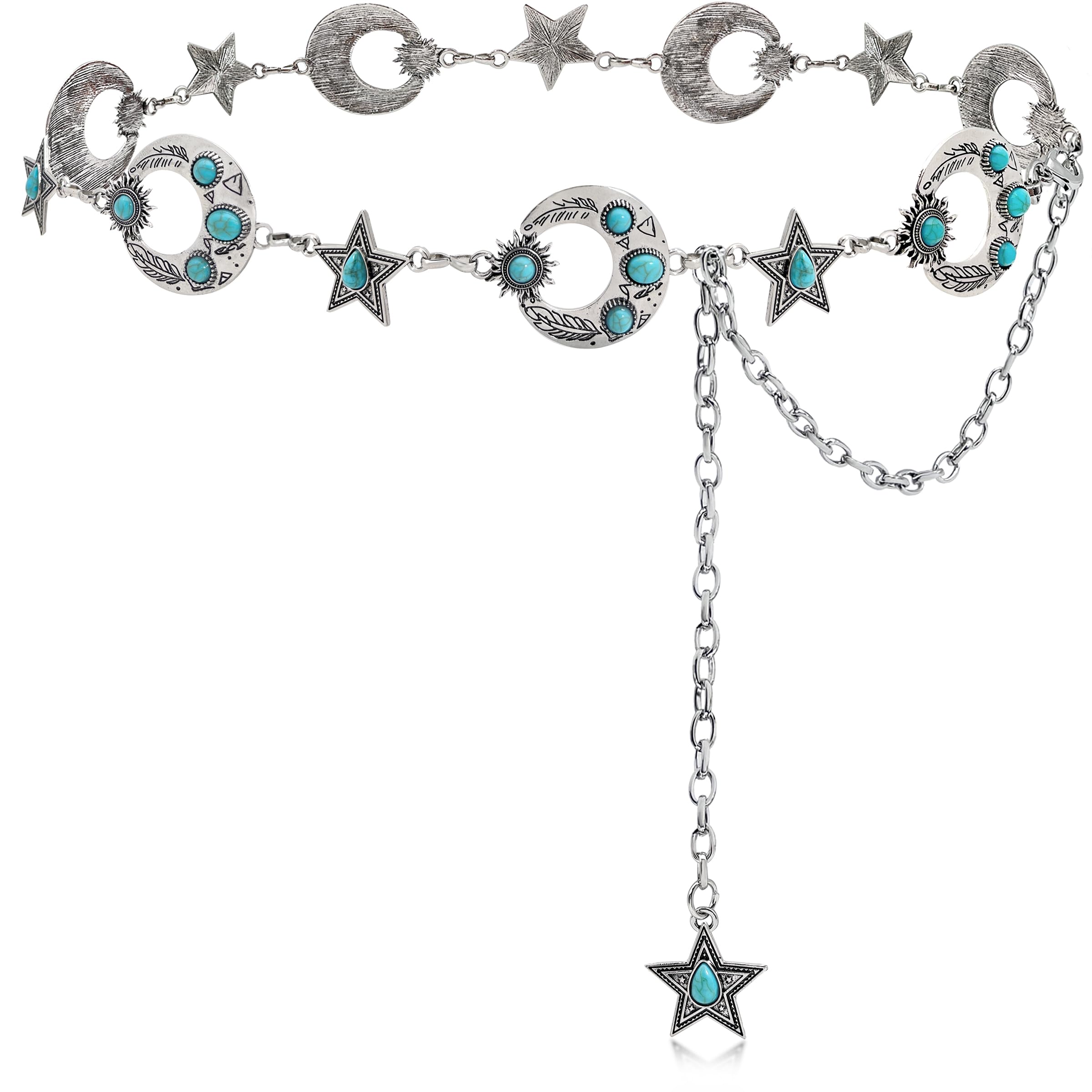 Western Turquoise Concho Belt for Women Concho Cowgirl Waist Chain Adjustable Western Belt for Dresses Jeans