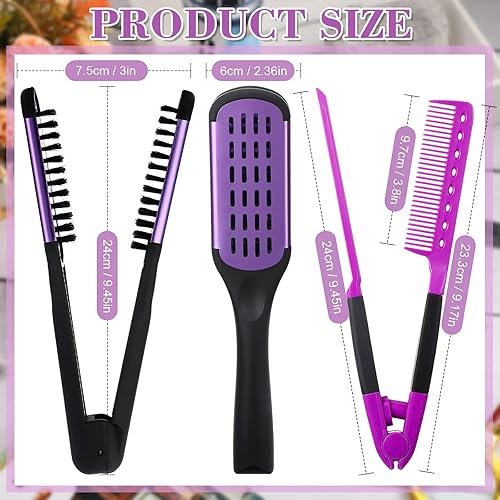 Vista 57 de Chengu 2 cepillos de cerdas de jabalí – Cepillo de doble cara y peine de hierro plano para alisar el cabello nudoso y desnudo (negro blanco, negro)